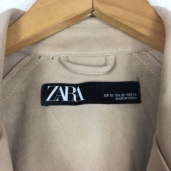 Zara Tan Trench Coat XS Faux Suede Double Breasted Belted Classic Mid Length - Picture 5 of 16